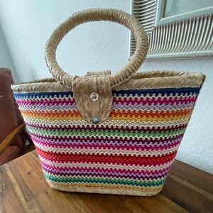 Colorful Striped Woven Tote Bag